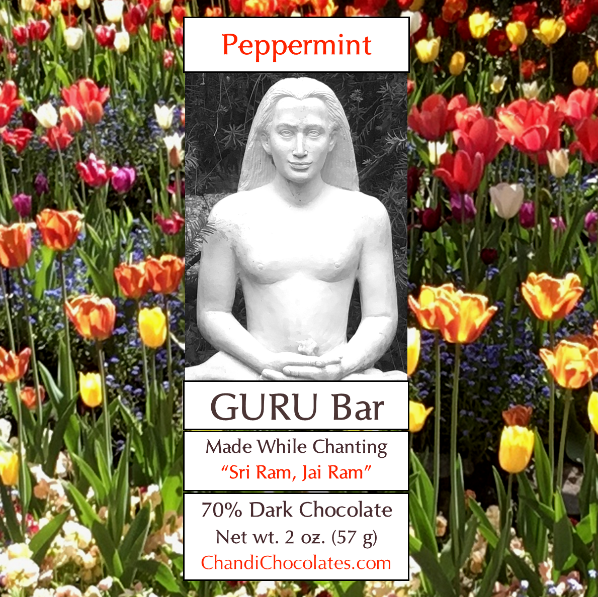 Chocolate wrapper featuring Ananda Tulips and Babaji Krishna